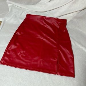 Red Faux Leather Body-con Pencil Skirt